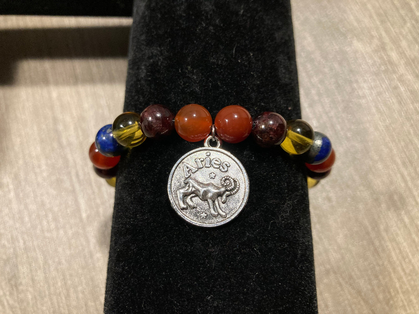 Aries Astrology Zodiac Bracelet - Carnelian - Garnet - Citrine - Lapis Lazuli - March April - Crystal Healing Jewelry