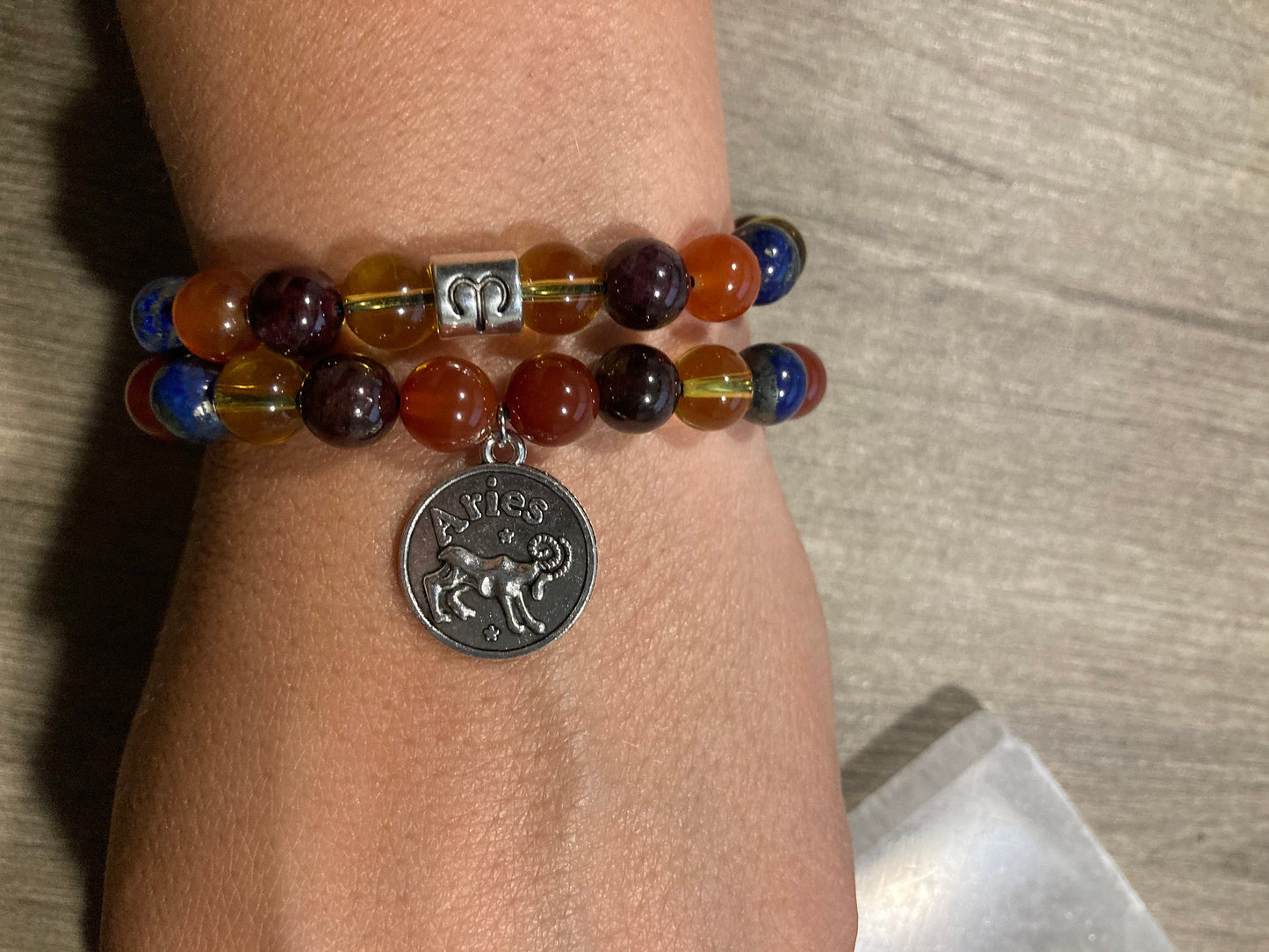 Aries Astrology Zodiac Bracelet - Carnelian - Garnet - Citrine - Lapis Lazuli - March April - Crystal Healing Jewelry