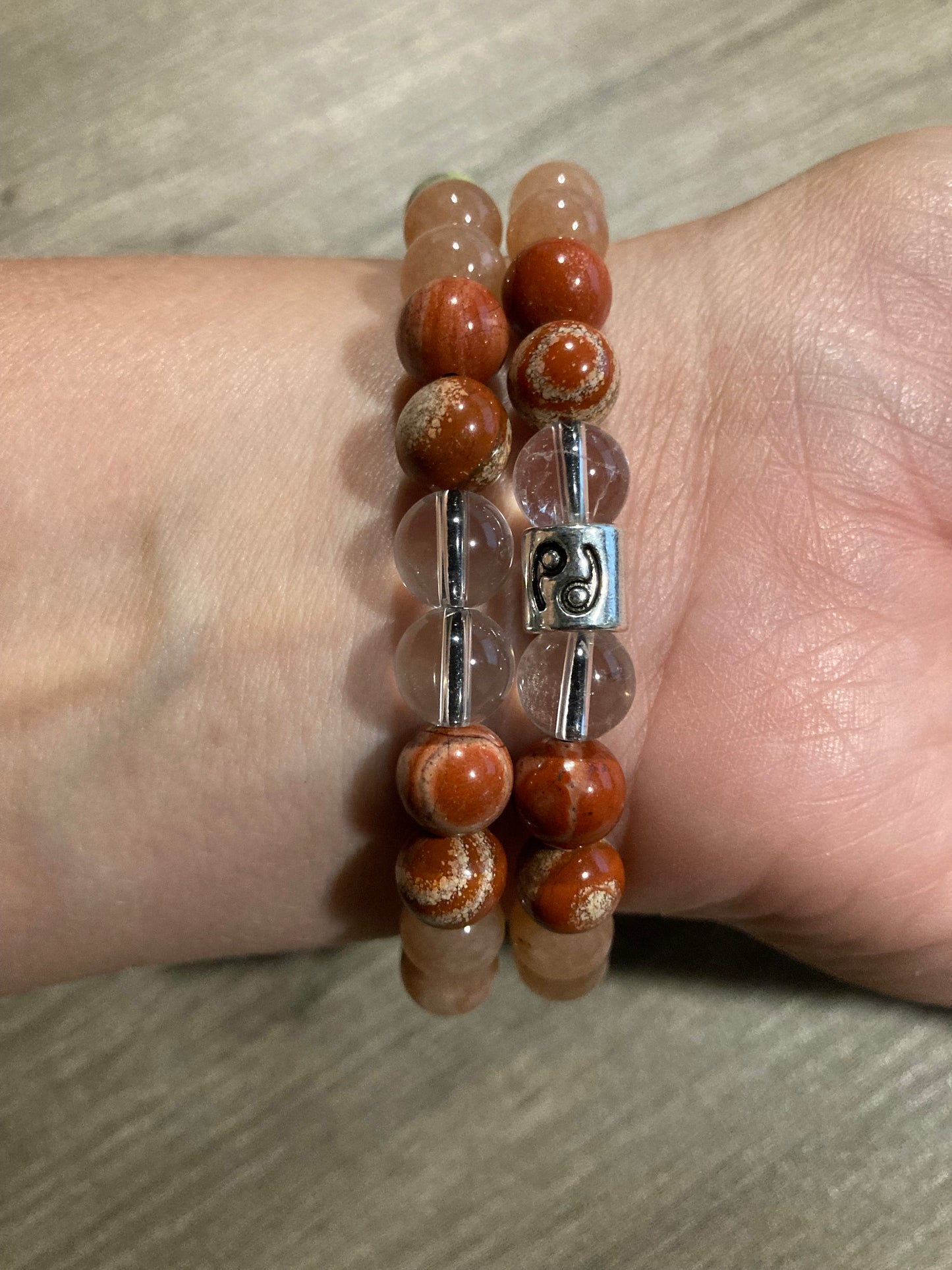 Cancer zodiac astrology bracelet - June July - Crystal Jewelry - Red Jasper - Sunstone - Pink Opal - Moonstone - Chrysoprase - Clear Quartz