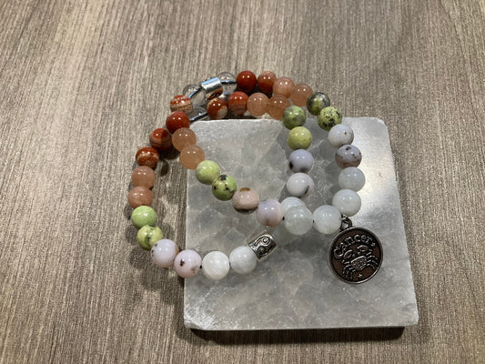 Cancer zodiac astrology bracelet - June July - Crystal Jewelry - Red Jasper - Sunstone - Pink Opal - Moonstone - Chrysoprase - Clear Quartz