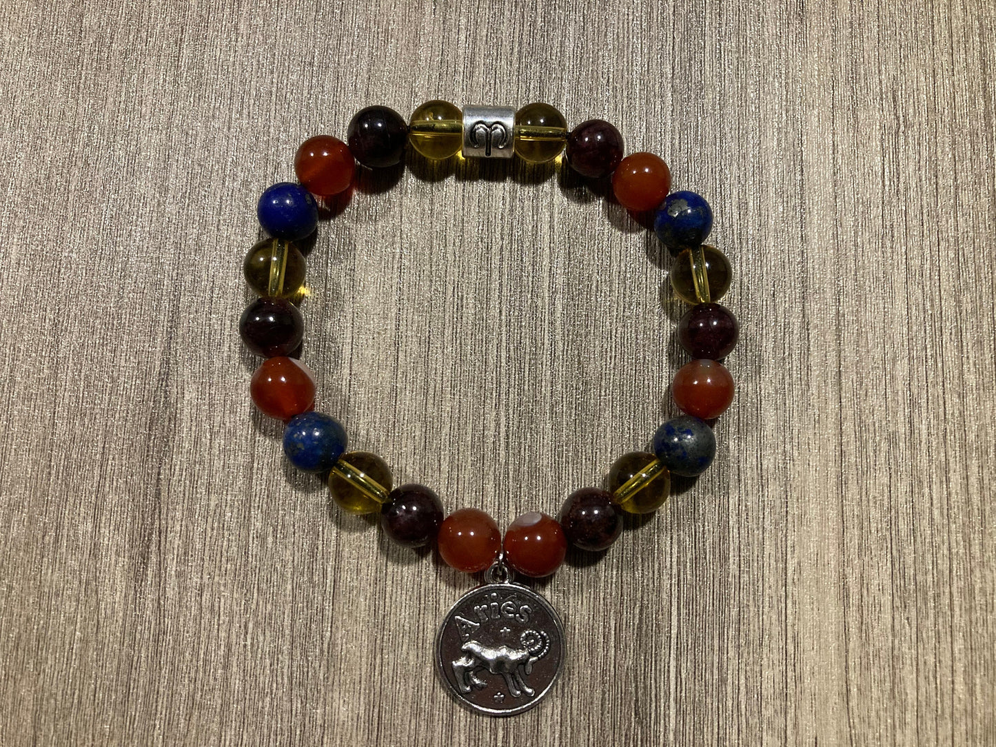 Aries Astrology Zodiac Bracelet - Carnelian - Garnet - Citrine - Lapis Lazuli - March April - Crystal Healing Jewelry