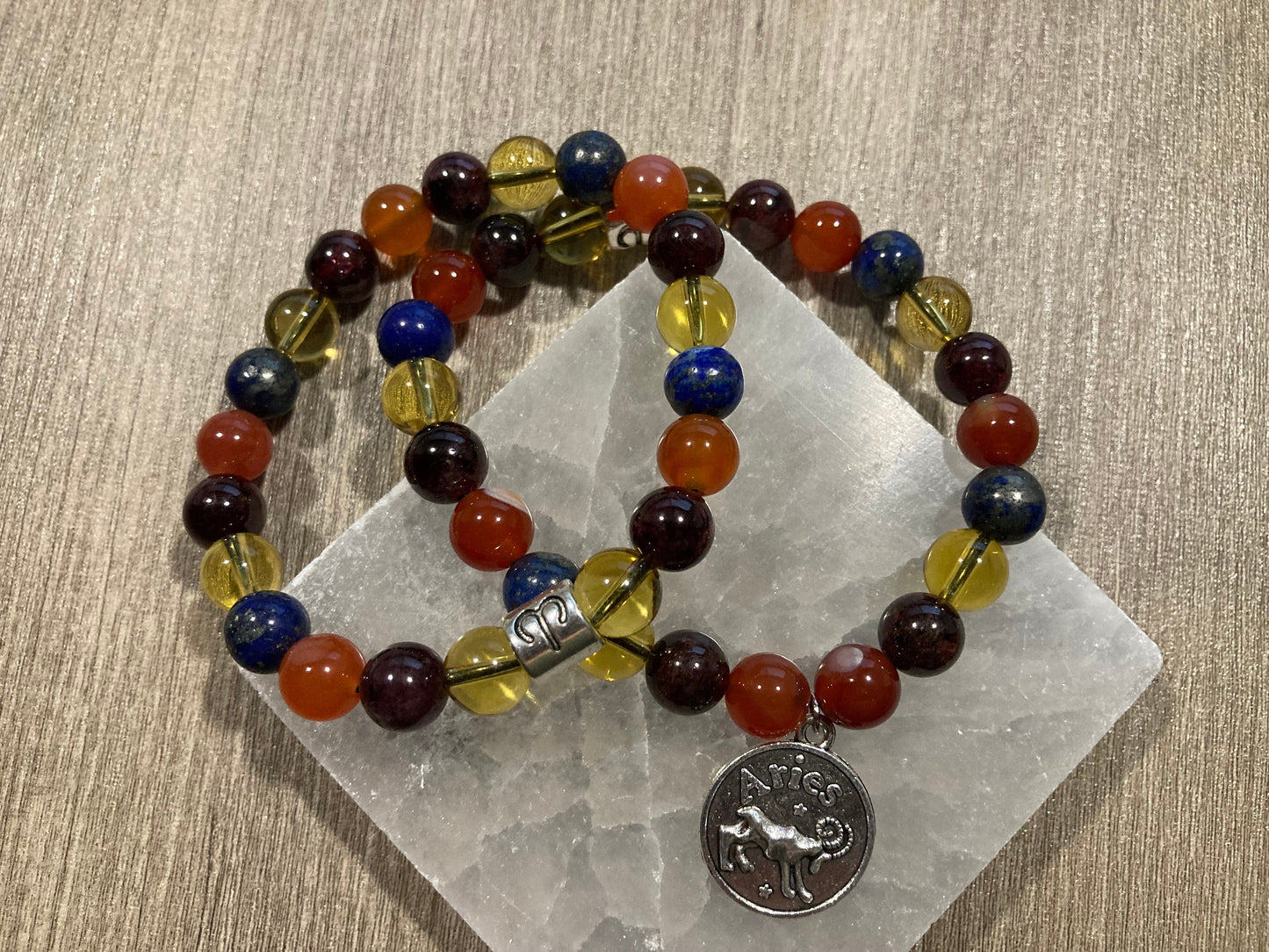 Aries Astrology Zodiac Bracelet - Carnelian - Garnet - Citrine - Lapis Lazuli - March April - Crystal Healing Jewelry