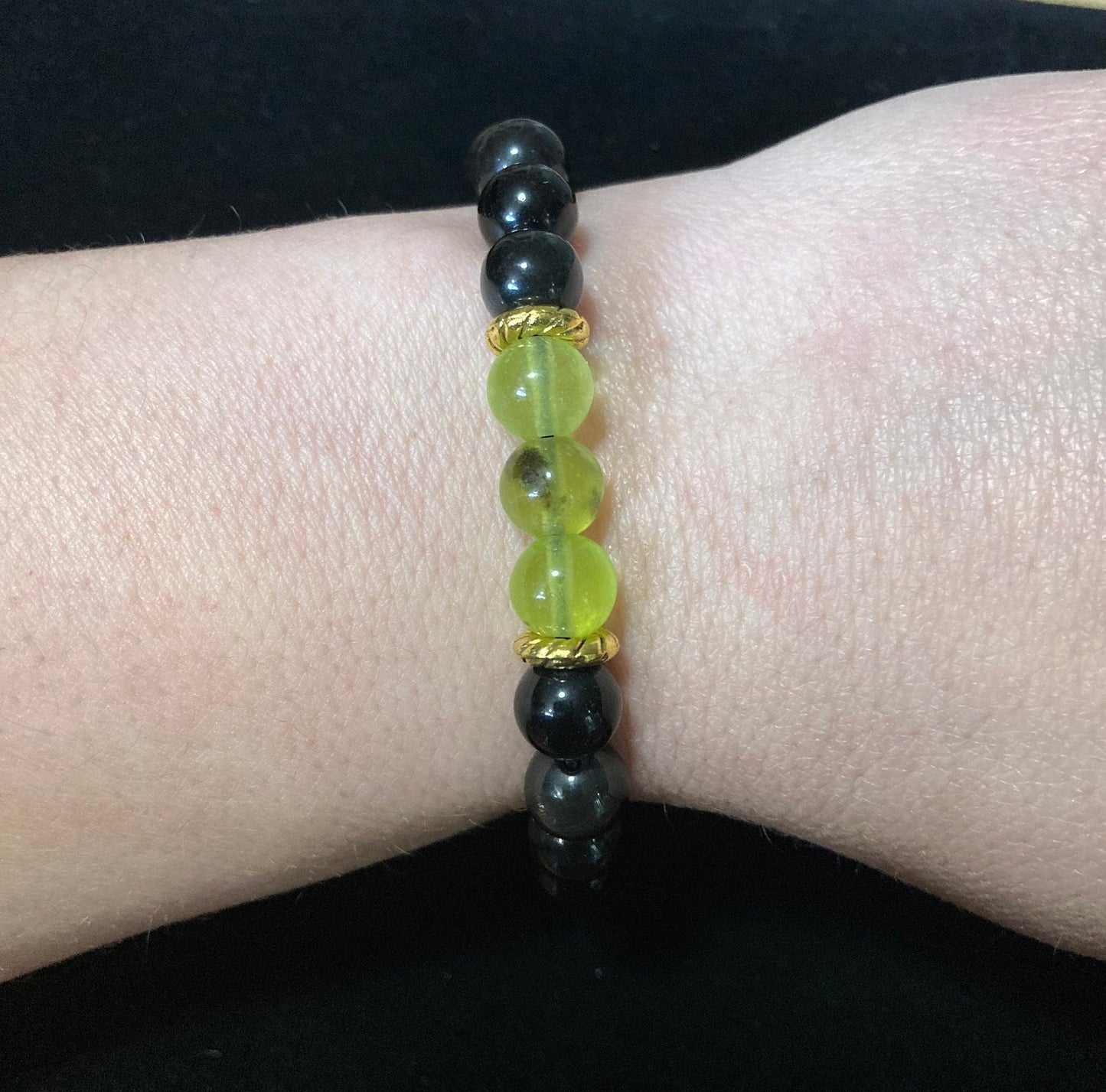 Eclipse of Renewal Peridot & Black Obsidian Crystal Intention Bracelet