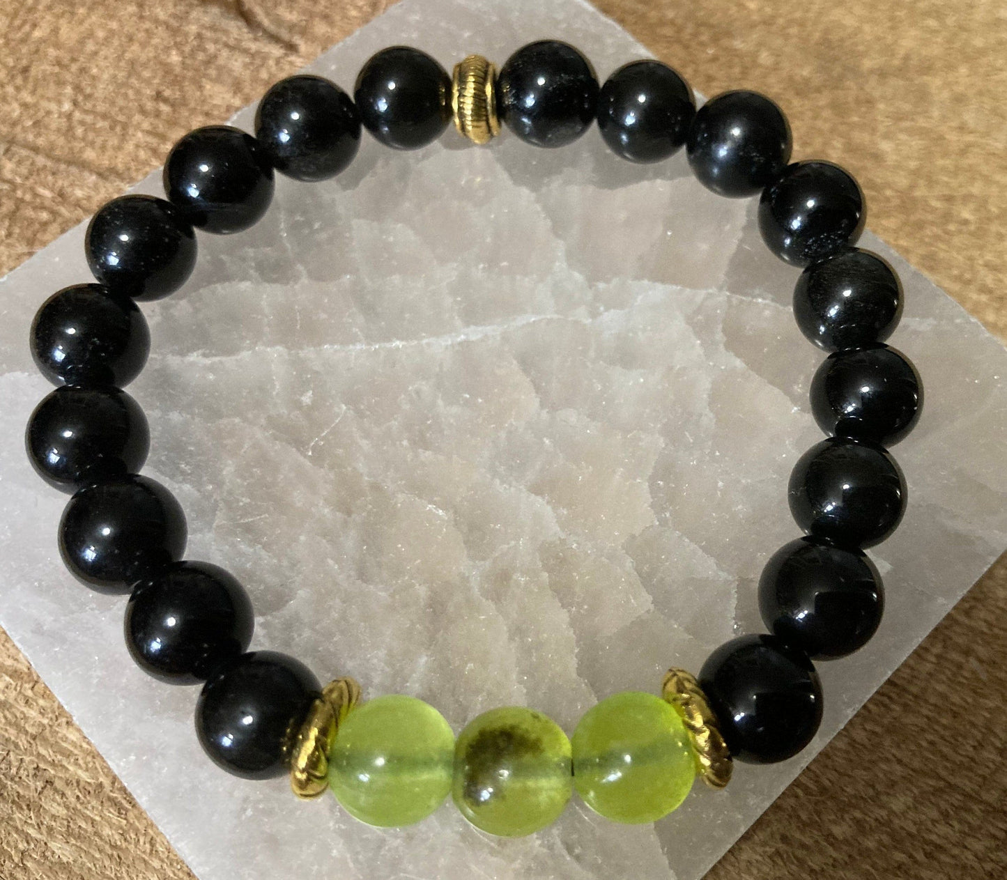 Eclipse of Renewal Peridot & Black Obsidian Crystal Intention Bracelet