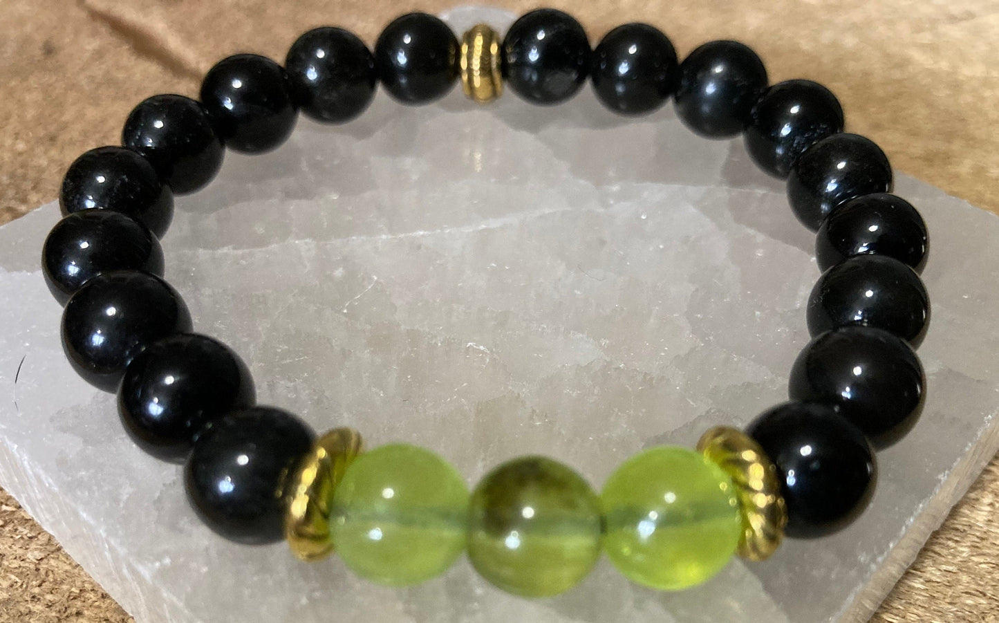 Eclipse of Renewal Peridot & Black Obsidian Crystal Intention Bracelet