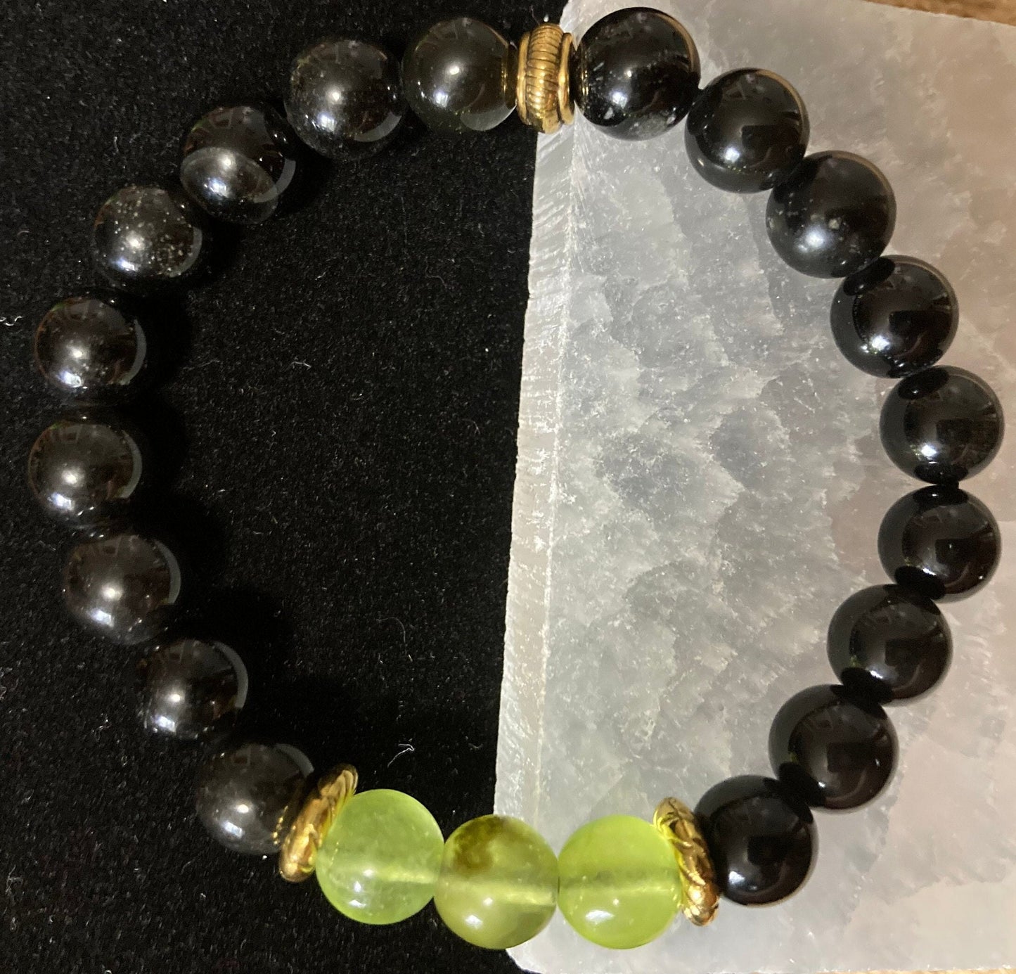 Eclipse of Renewal Peridot & Black Obsidian Crystal Intention Bracelet