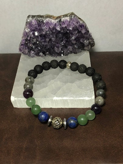 Blood Pressure Support Bracelet - Crystal Healing Jewelry - Amethyst - Aventurine - Labradorite - Lapis Lazuli - Hematite