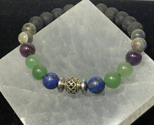 Blood Pressure Support Bracelet - Crystal Healing Jewelry - Amethyst - Aventurine - Labradorite - Lapis Lazuli - Hematite