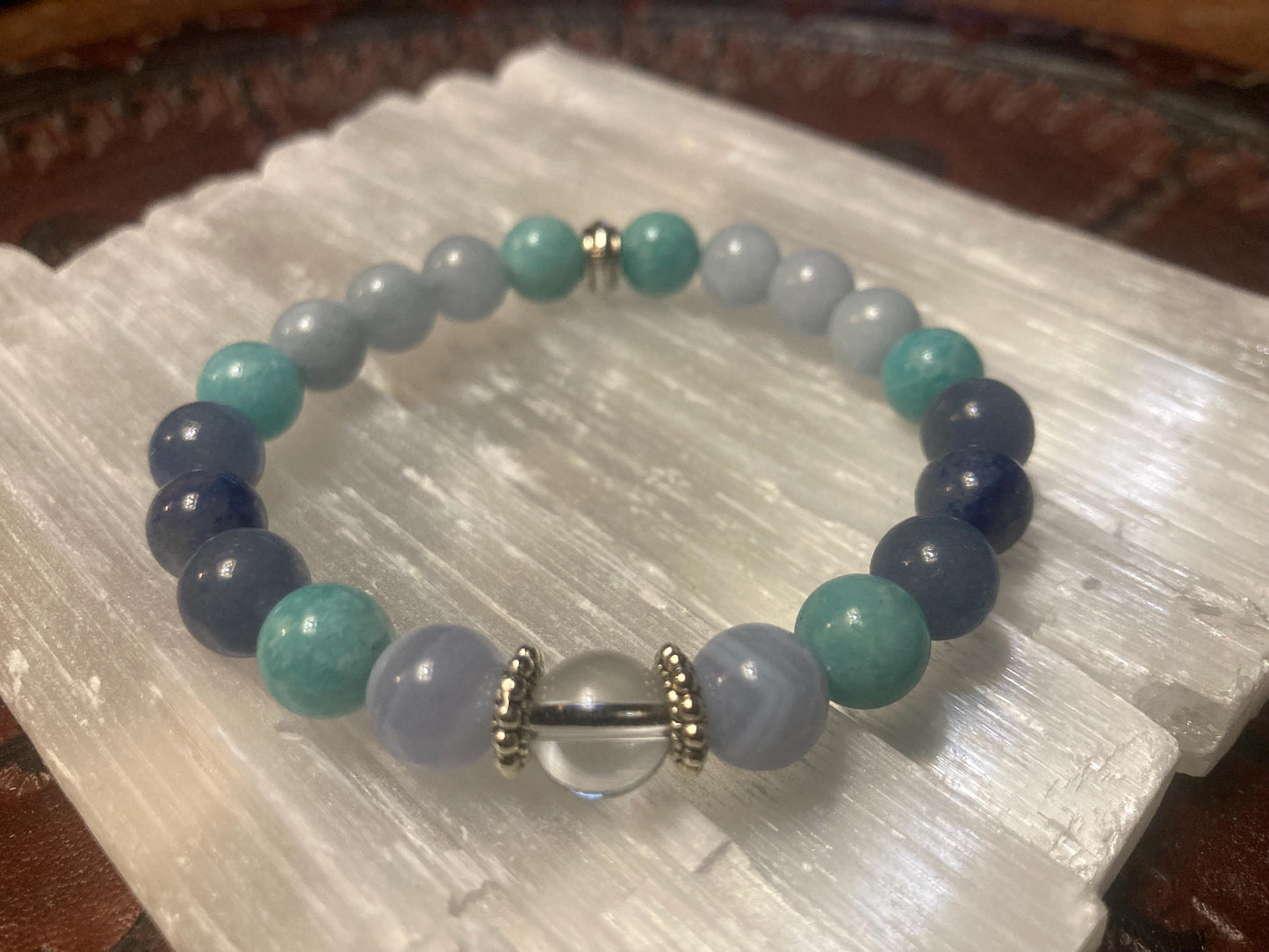 Water Element Bracelet - Crystal Healing Jewelry - Blue Lace Agate - Aventurine - Aquamarine - Amazonite - Clear Quartz