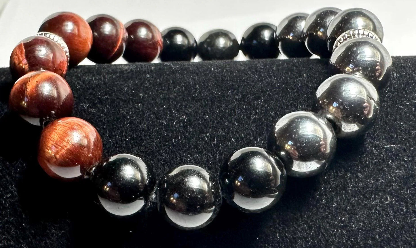 Children's Bully Barrier Bracelet - Hematite - Red Tigers Eye - Obsidian - Protection - Confidence