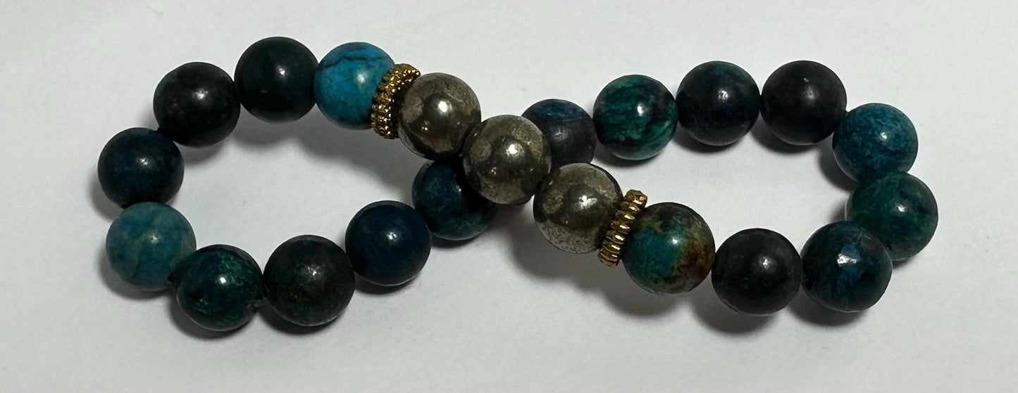 Cosmic Abundance Bracelet - Chrysocolla - Pyrite - Crystal Healing Jewelry