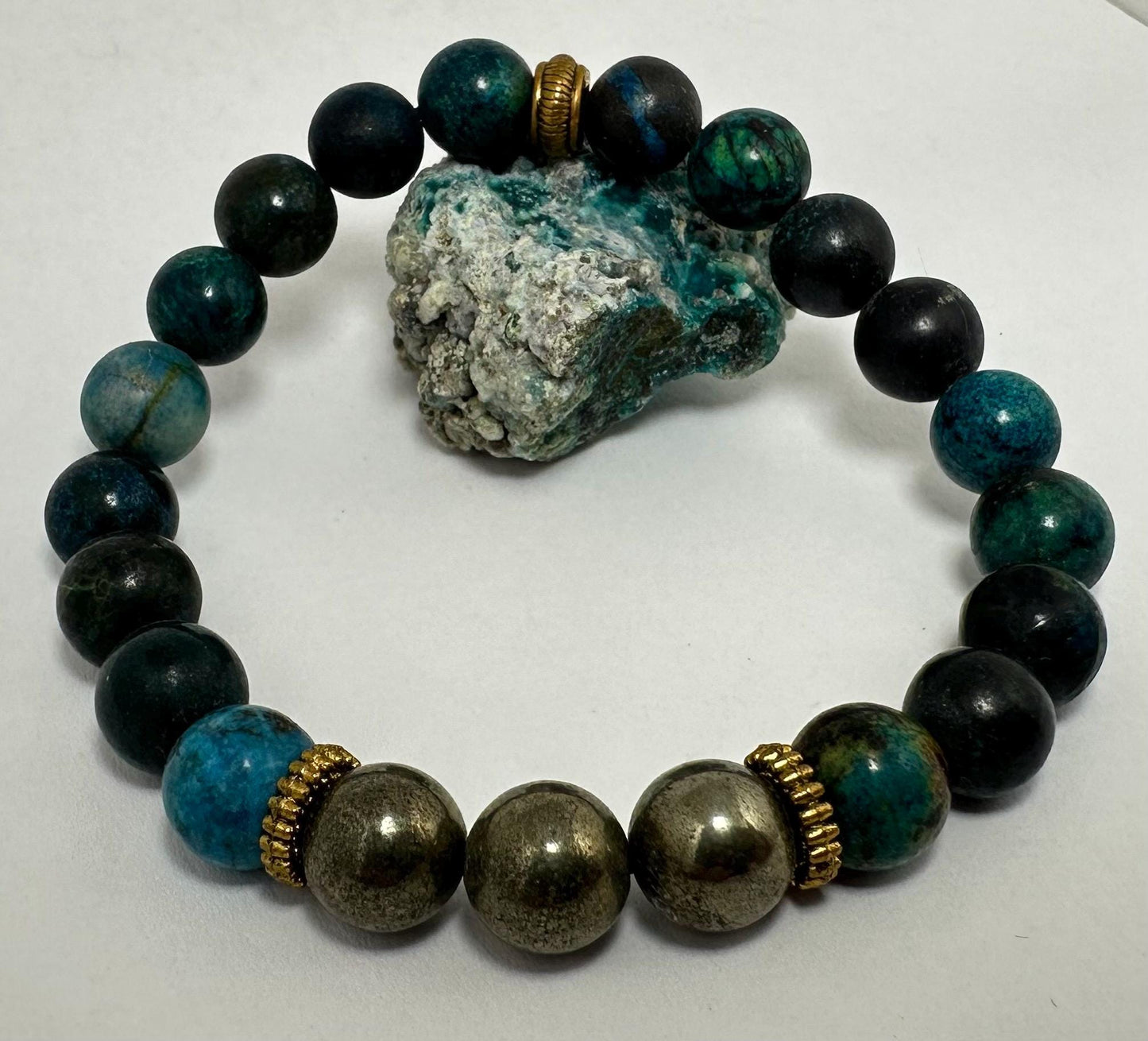 Cosmic Abundance Bracelet - Chrysocolla - Pyrite - Crystal Healing Jewelry