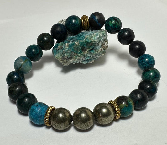 Cosmic Abundance Bracelet - Chrysocolla - Pyrite - Crystal Healing Jewelry