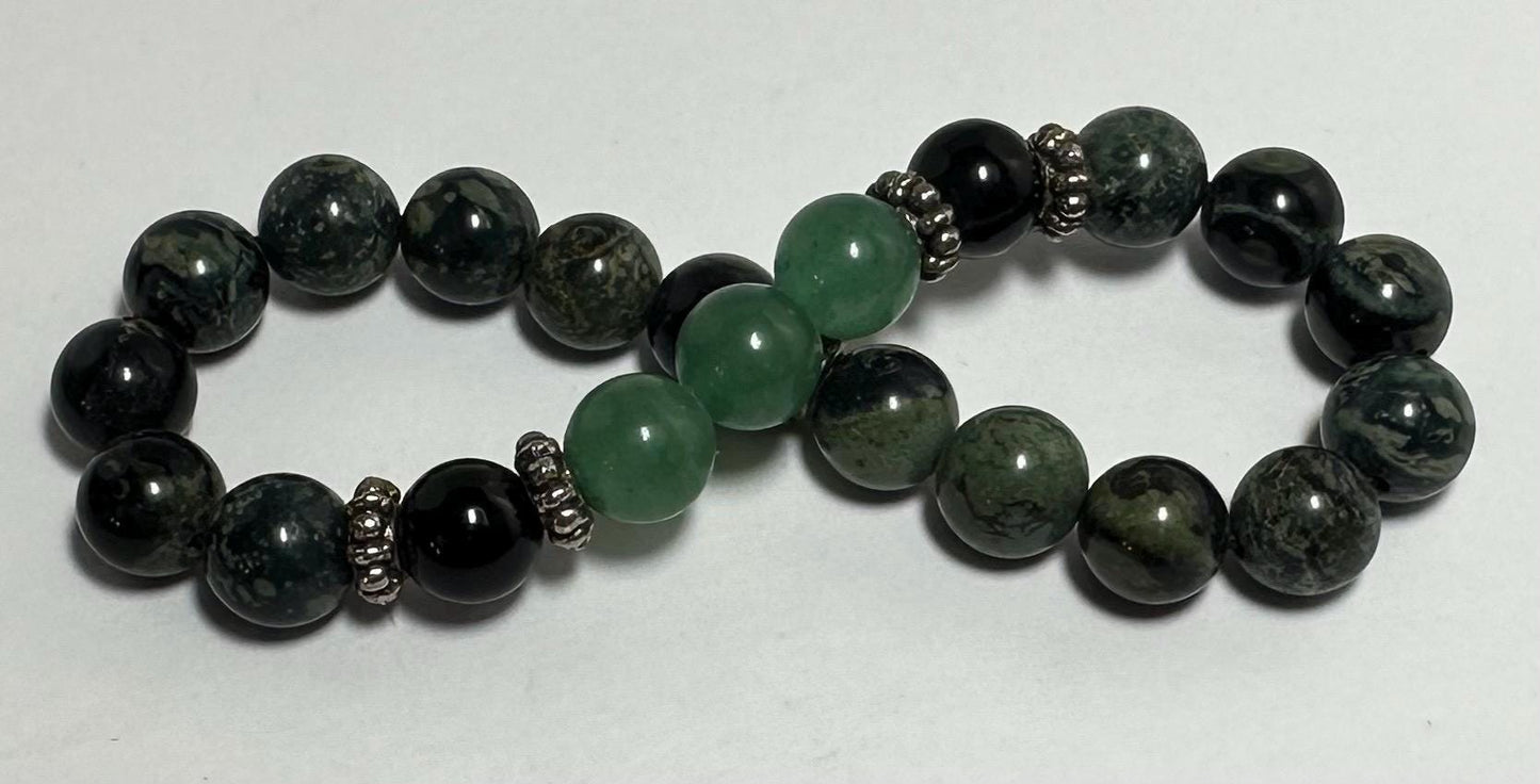 Earth's Embrace Bracelet - Kambaba Jasper - Green Aventurine - Black Obsidian - Crystal Healing Jewelry