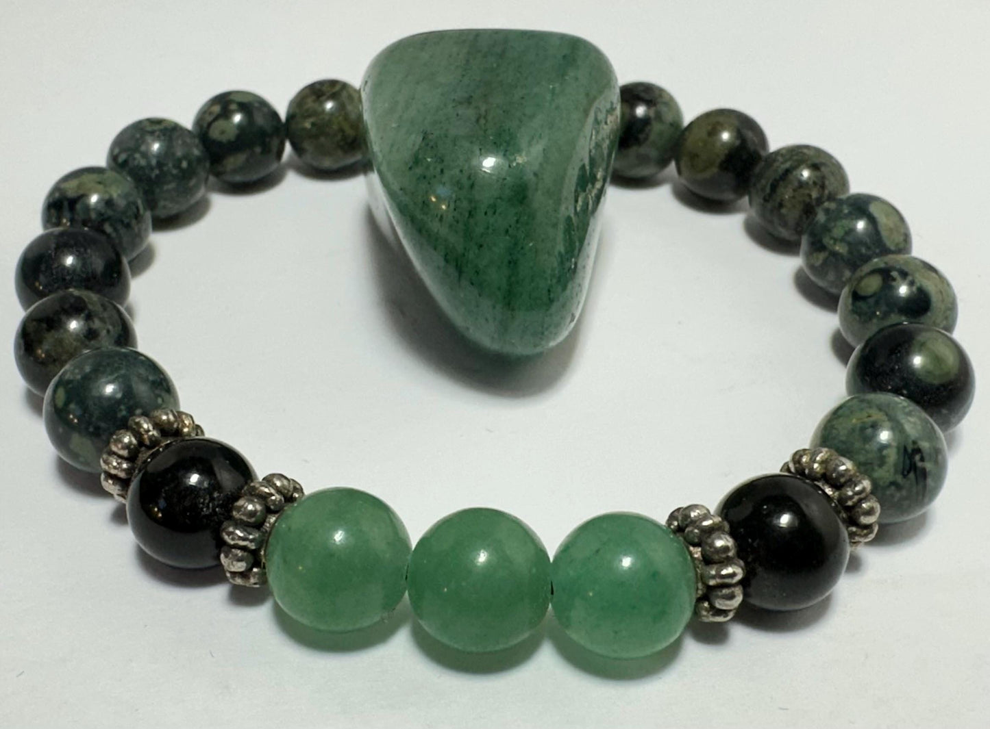 Earth's Embrace Bracelet - Kambaba Jasper - Green Aventurine - Black Obsidian - Crystal Healing Jewelry