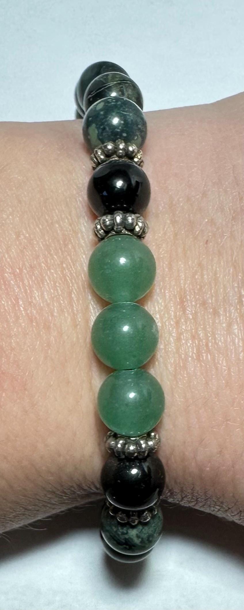 Earth's Embrace Bracelet - Kambaba Jasper - Green Aventurine - Black Obsidian - Crystal Healing Jewelry