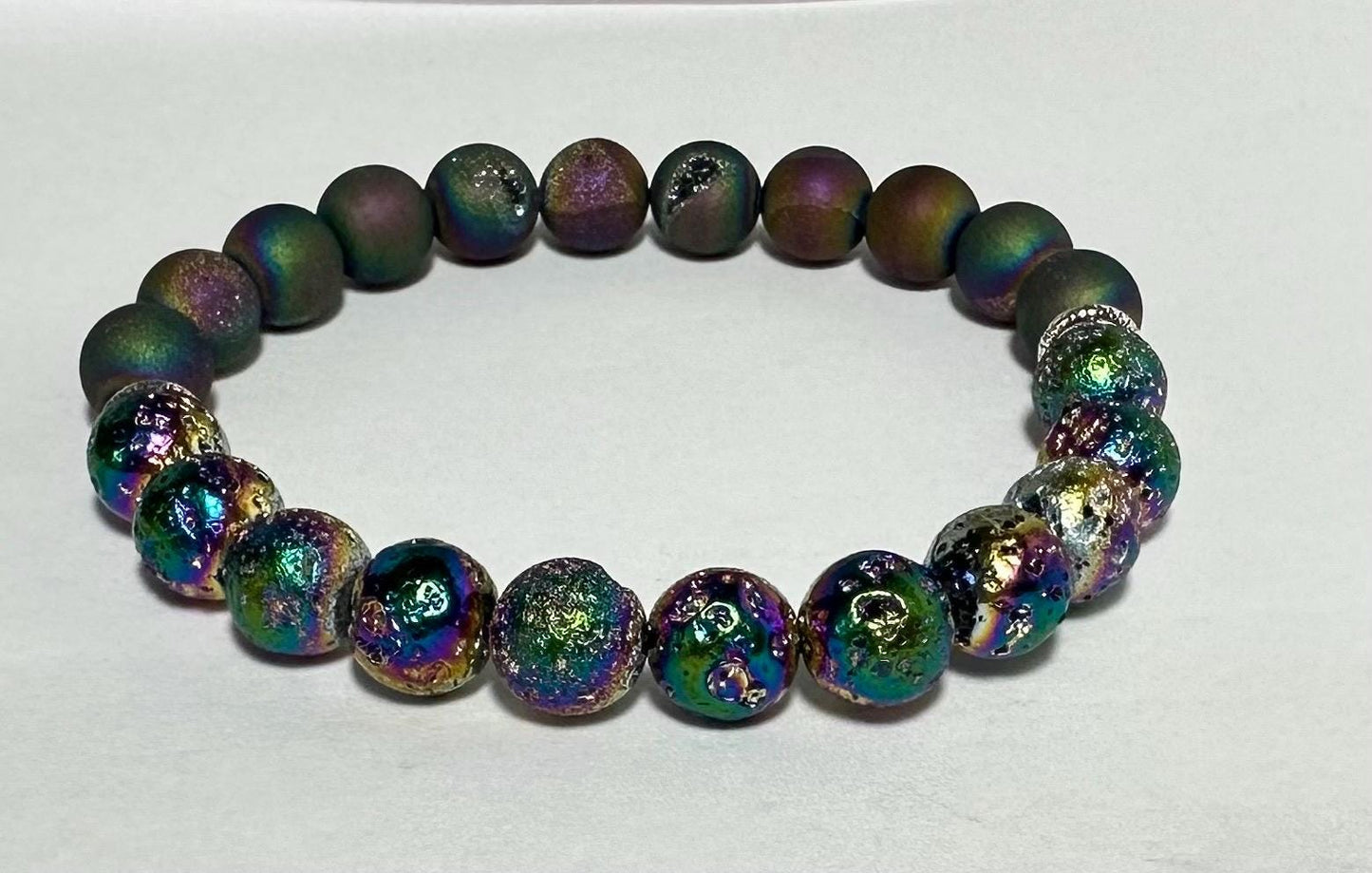 Galactic Ember Bracelet - Rainbow Aura Lava Stone - Druzy Agate - Crystal Healing Jewelry