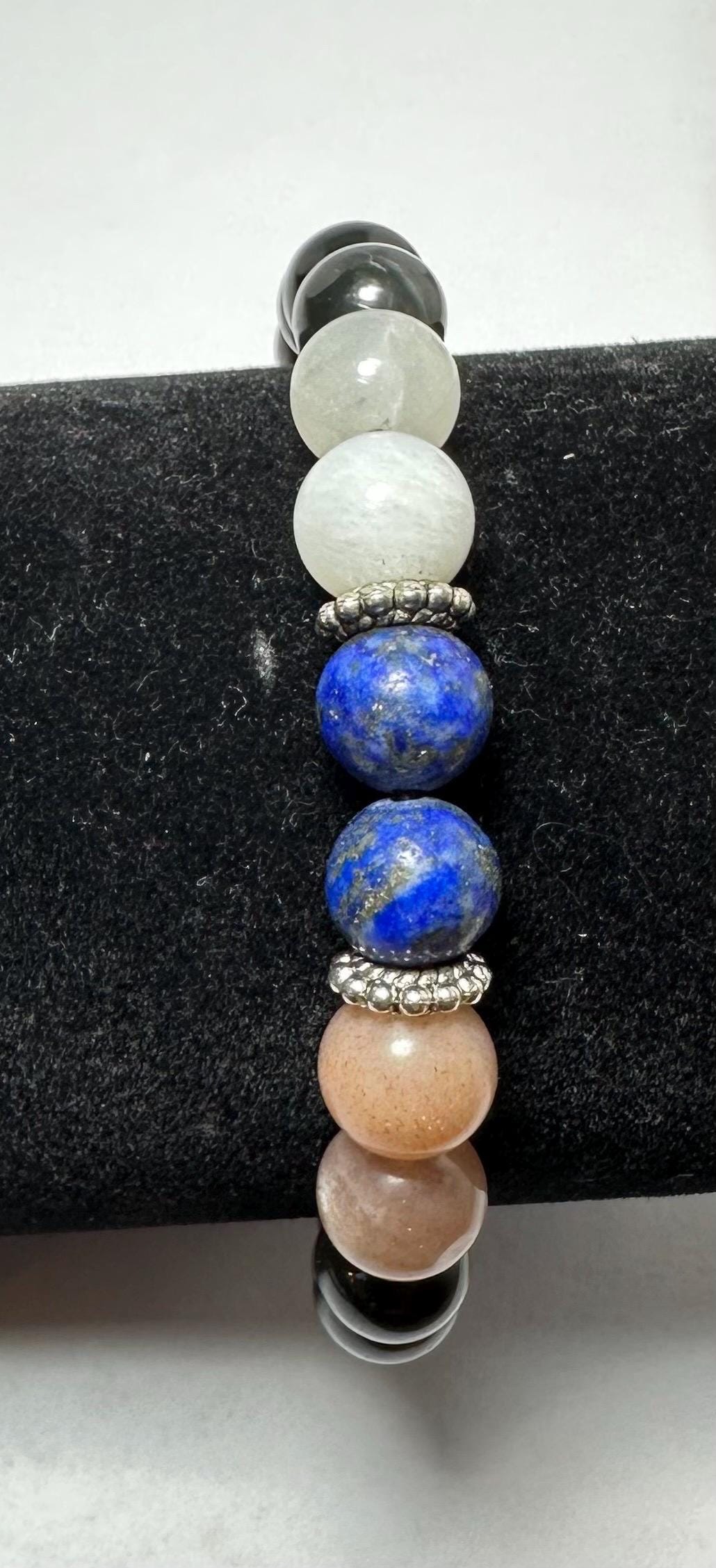 Sacred Eclipse Bracelet - Moonstone - Sunstone - Obsidian - Lapis Lazuli - Crystal Healing Jewelry