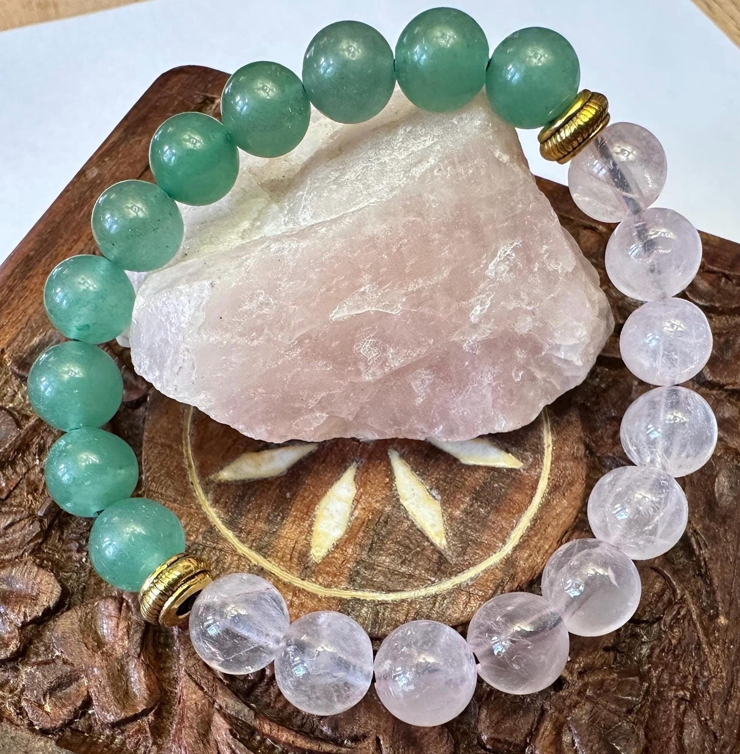 Heart & Harmony Bracelet - Rose Quartz - Green Aventurine - Heart Anahata Chakra - Crystal Healing Jewelry