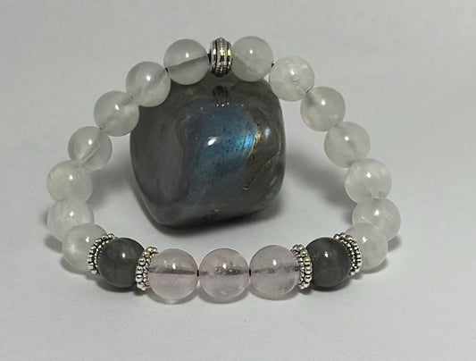 Celestial Embrace Bracelet - Labradorite - Rose Quartz - Selenite - Crystal Healing Jewelry