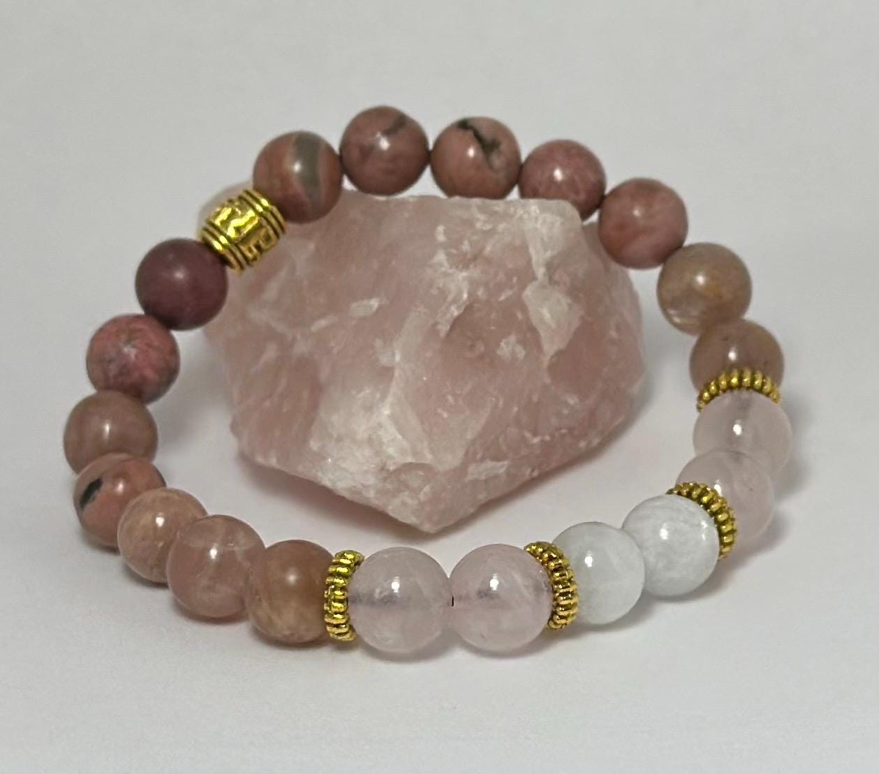 SELF LOVE Bracelet - Rose Quartz - Moonstone - Sunstone - Rhodonite - Crystal Healing Jewelry - Heart Chakra