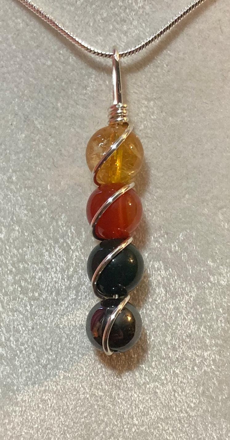 Kidney & Blood Support Necklace - Copper Wire Wrapped Pendant - Carnelian - Citrine - Hematite - Bloodstone - Crystal Healing Jewelry