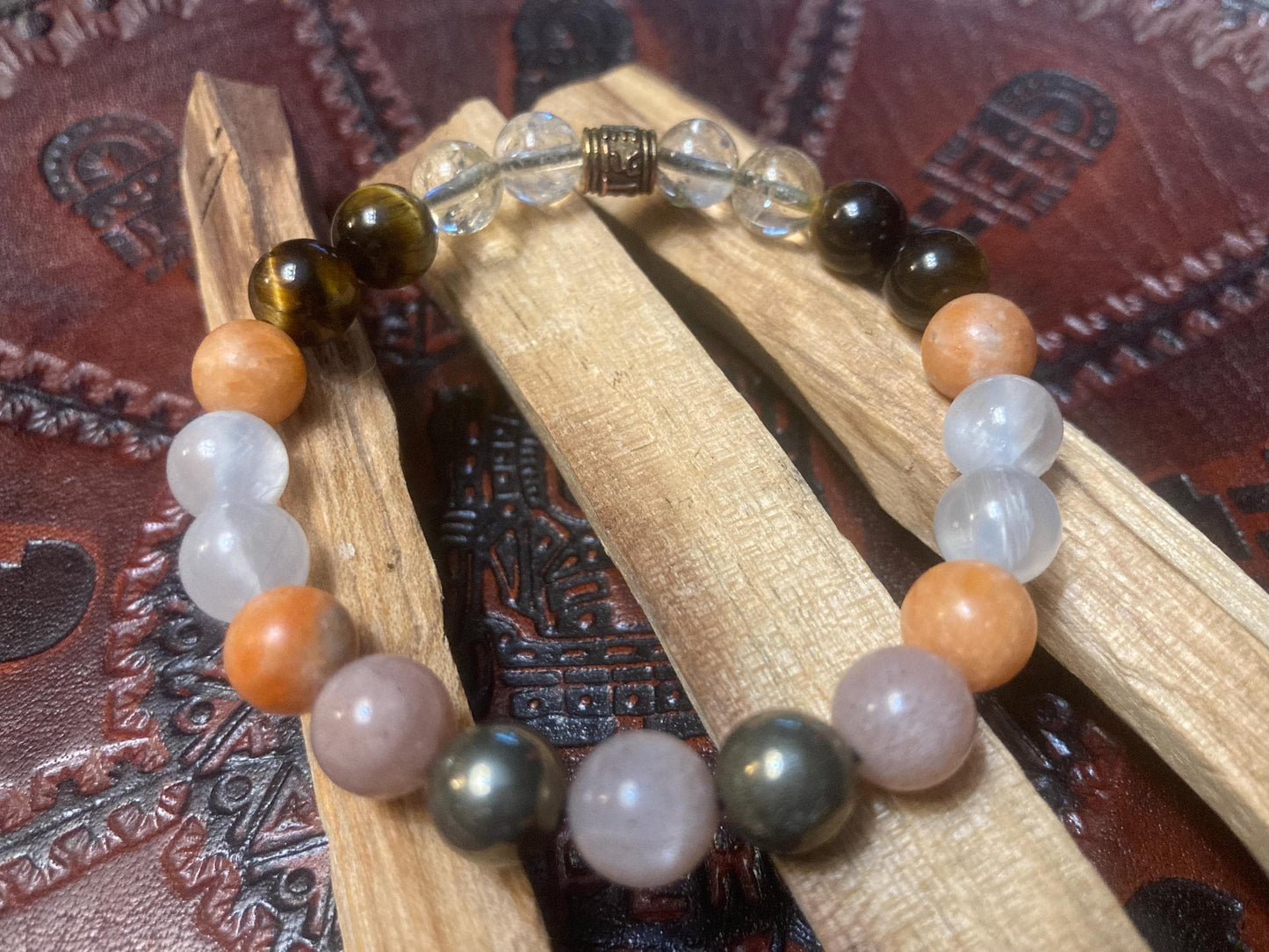 Happiness & Positivity Bracelet - Crystal Healing Jewelry - Citrine - Tigers Eye - Orange Calcite - Pyrite - Selenite - Sunstone