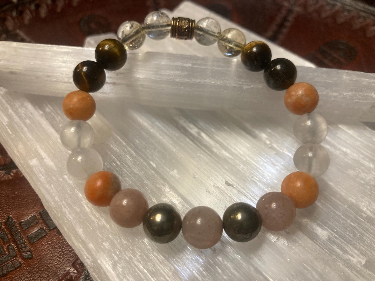 Happiness & Positivity Bracelet - Crystal Healing Jewelry - Citrine - Tigers Eye - Orange Calcite - Pyrite - Selenite - Sunstone