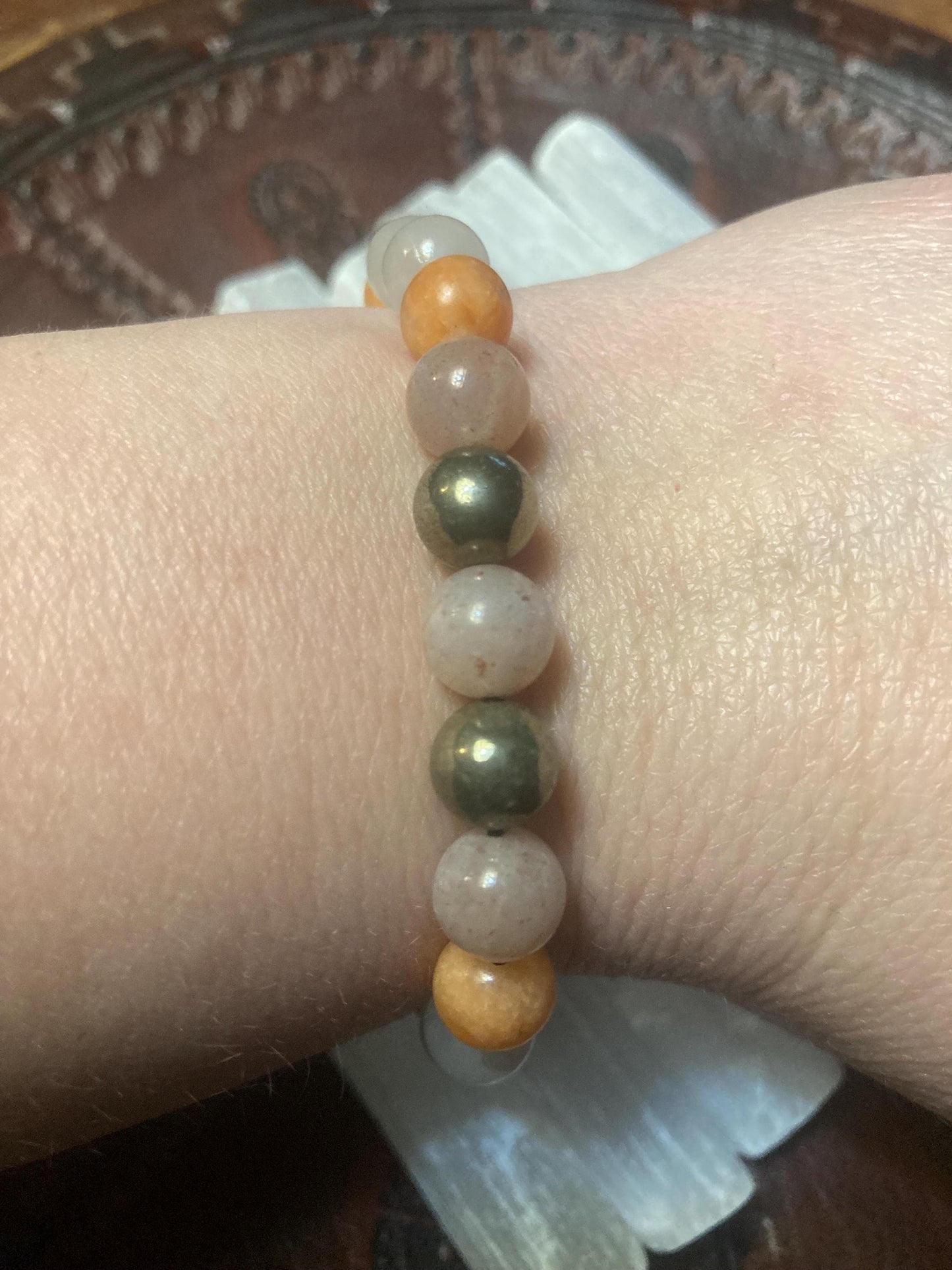 Happiness & Positivity Bracelet - Crystal Healing Jewelry - Citrine - Tigers Eye - Orange Calcite - Pyrite - Selenite - Sunstone