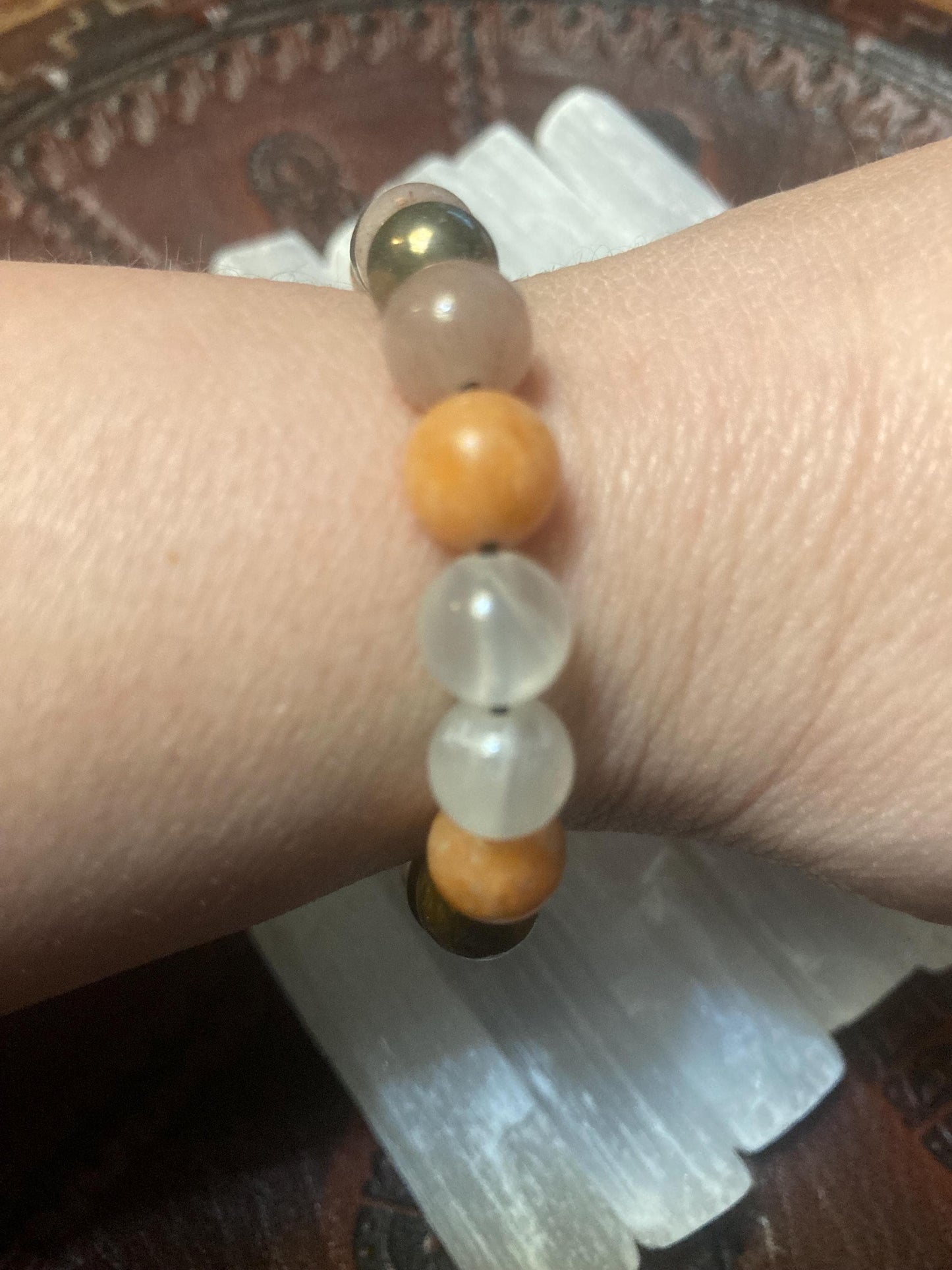 Happiness & Positivity Bracelet - Crystal Healing Jewelry - Citrine - Tigers Eye - Orange Calcite - Pyrite - Selenite - Sunstone