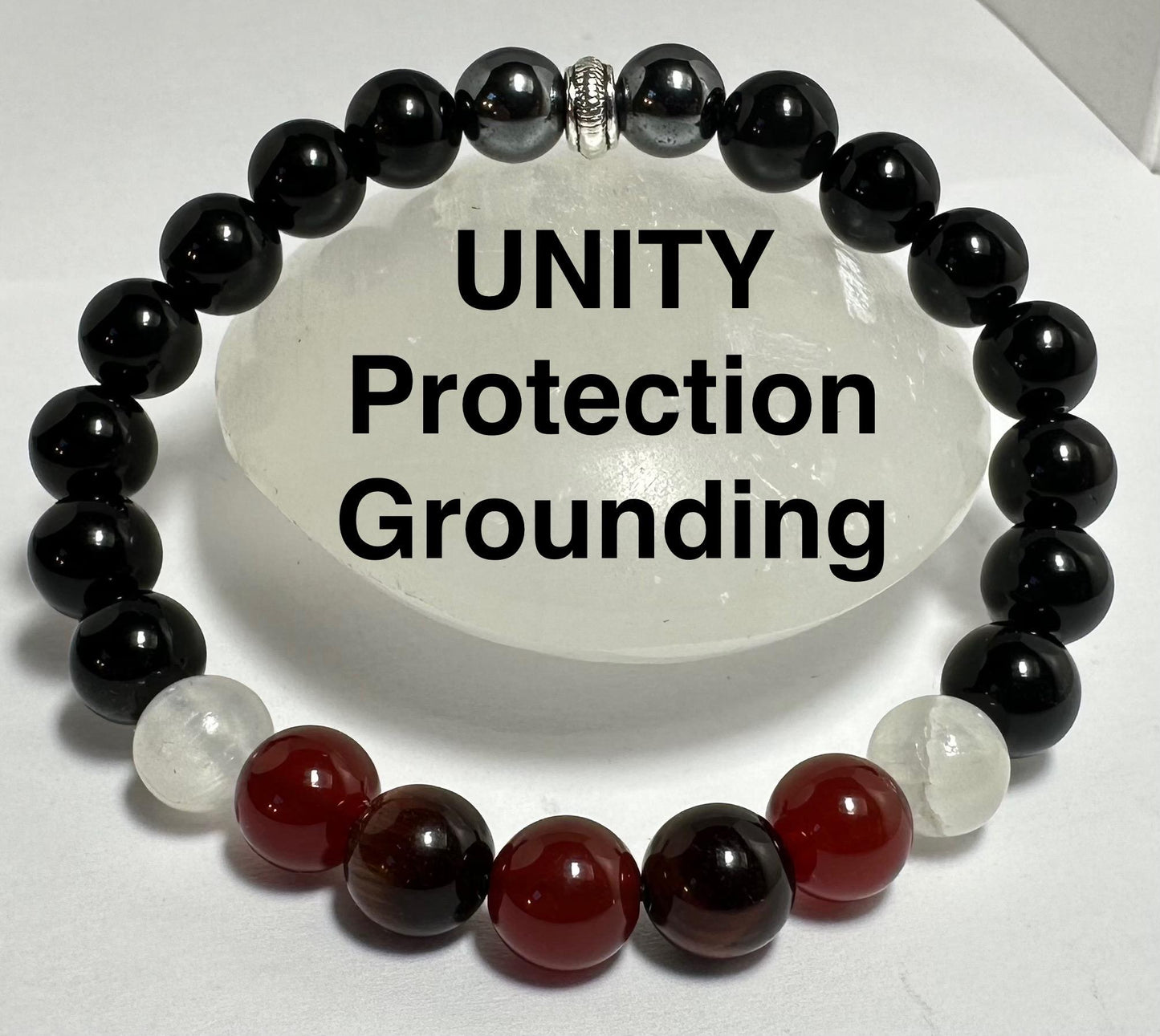 UNITY Bracelet - Red Tiger's Eye - Red Agate - Selenite - Black Obsidian - Hematite - Crystal Healing Jewelry