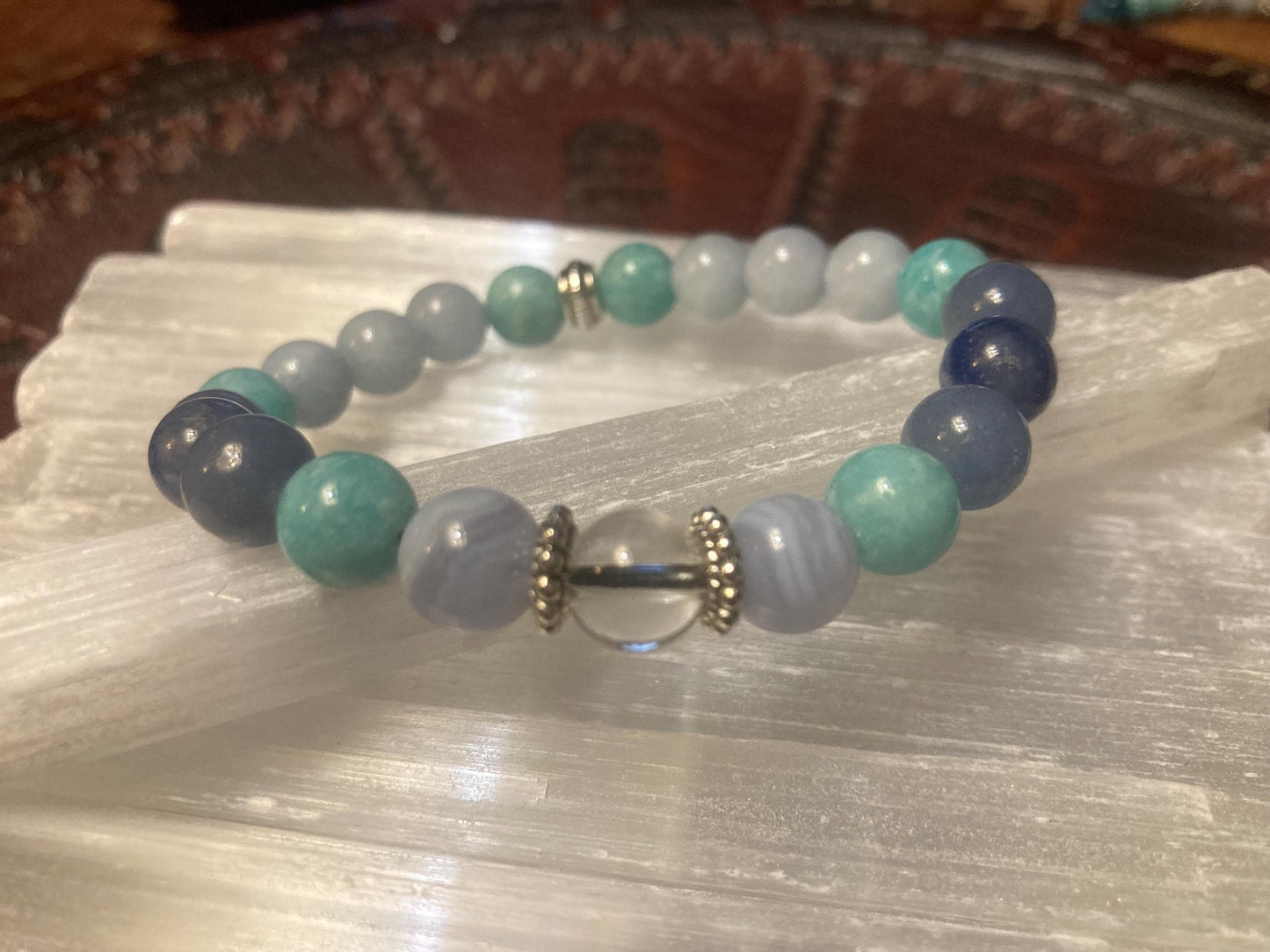 Water Element Bracelet - Crystal Healing Jewelry - Blue Lace Agate - Aventurine - Aquamarine - Amazonite - Clear Quartz