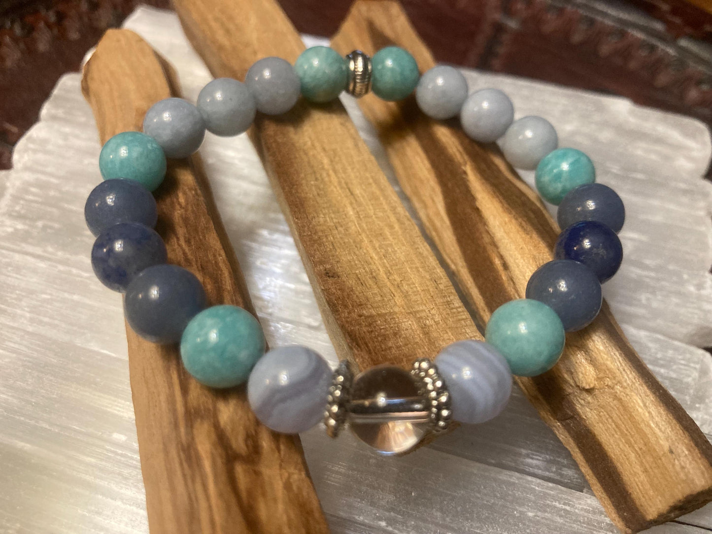 Water Element Bracelet - Crystal Healing Jewelry - Blue Lace Agate - Aventurine - Aquamarine - Amazonite - Clear Quartz