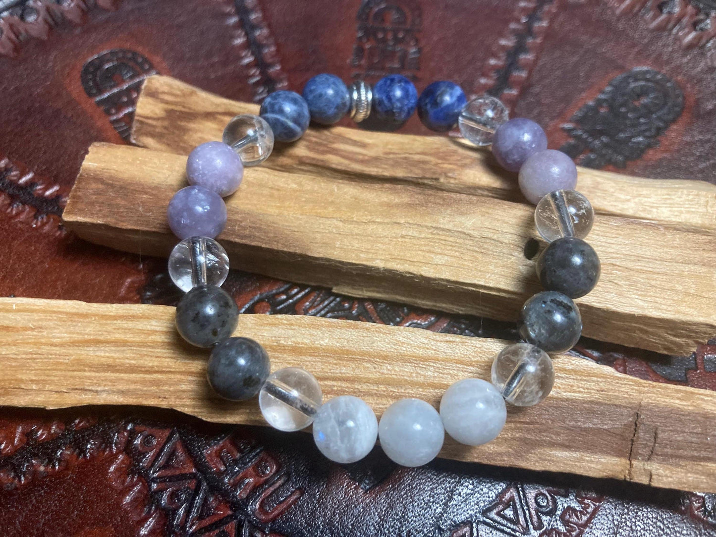 Air Element Bracelet - Crystal Healing Jewelry - Sodalite - Moonstone - Clear Quartz - Lepidolite - Labradorite