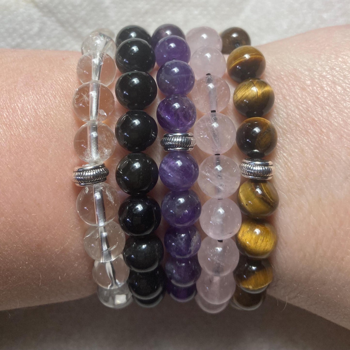 Top 5 must have Crystal Healing Bracelets - Amethyst - Rose Quartz - Tigers Eye - Obsidian - Clear Quartz