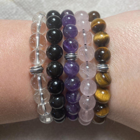 Top 5 must have Crystal Healing Bracelets - Amethyst - Rose Quartz - Tigers Eye - Obsidian - Clear Quartz