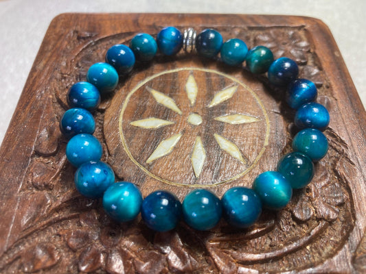 Oceanic Calm Bracelet - Aqua blue Tigers eye - Crystal Healing Jewelry