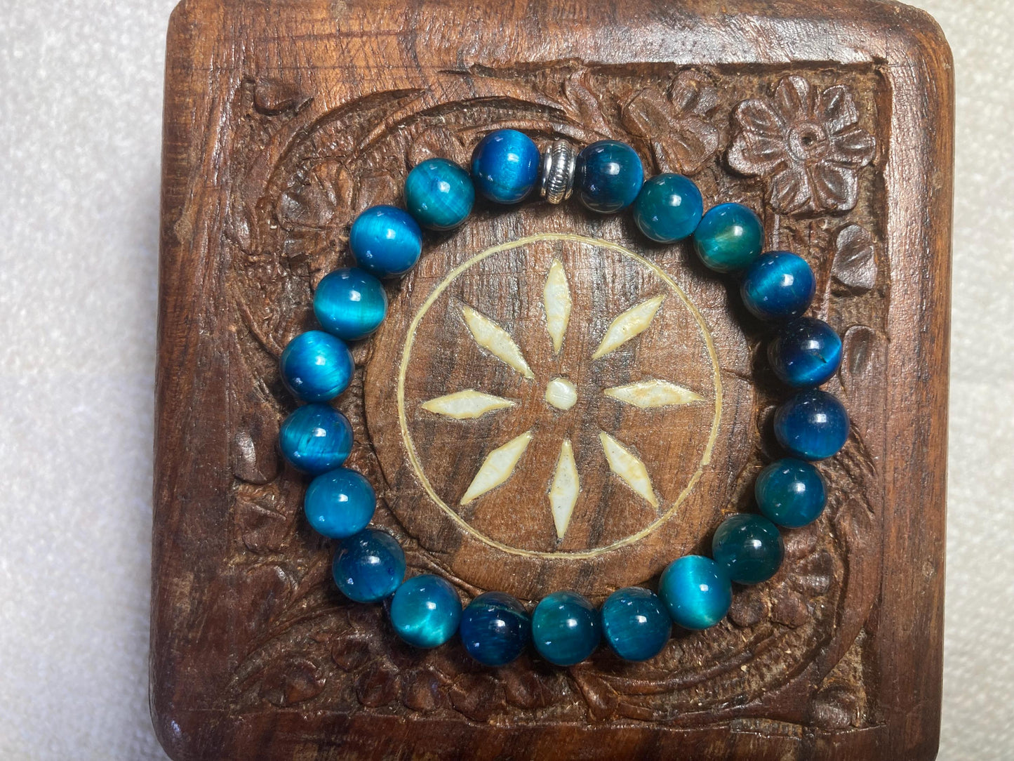 Oceanic Calm Bracelet - Aqua blue Tigers eye - Crystal Healing Jewelry