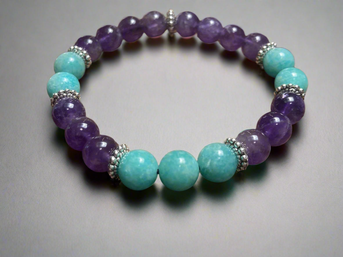 Tranquil Balance Bracelet - Amethyst - Amazonite - Crystal Healing Jewelry