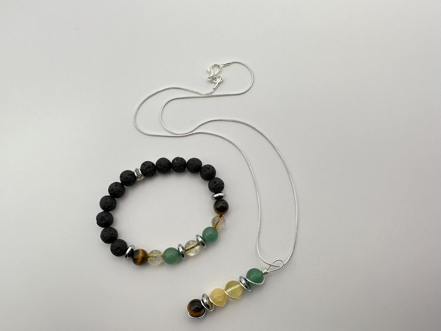 Prosperity & Abundance Bracelet Necklace set - Citrine - Tigers Eye - Aventurine - Hematite - Honey Calcite