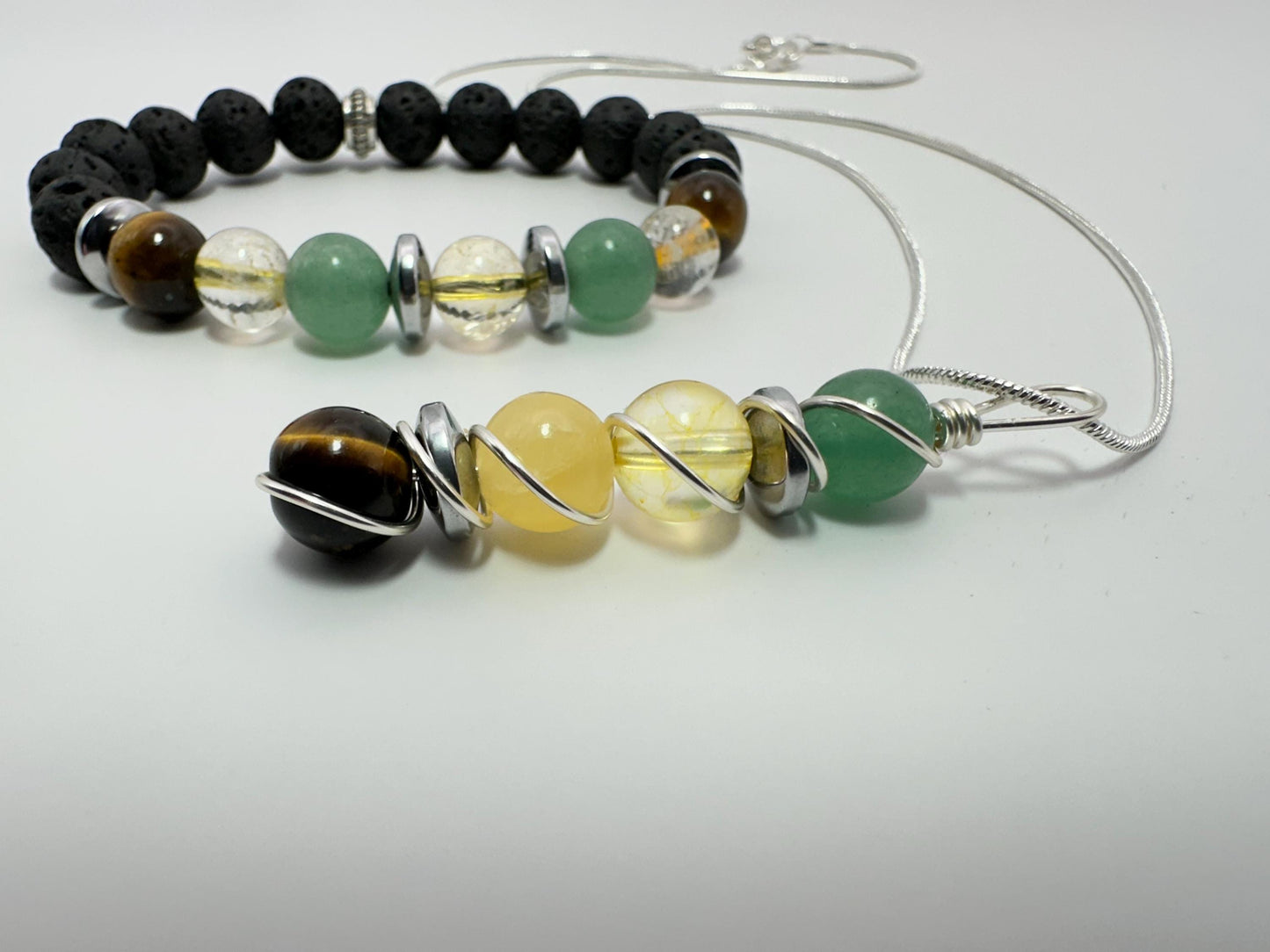 Prosperity & Abundance Bracelet Necklace set - Citrine - Tigers Eye - Aventurine - Hematite - Honey Calcite