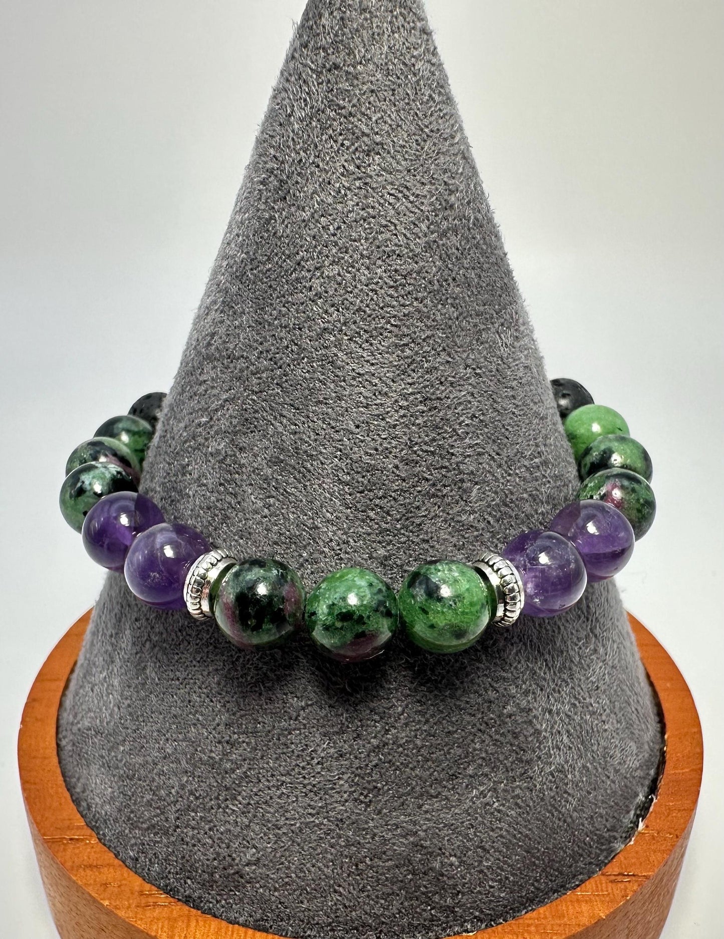 Addiction Support bracelet - amethyst - ruby zoisite - black lava stone - Sobriety gift