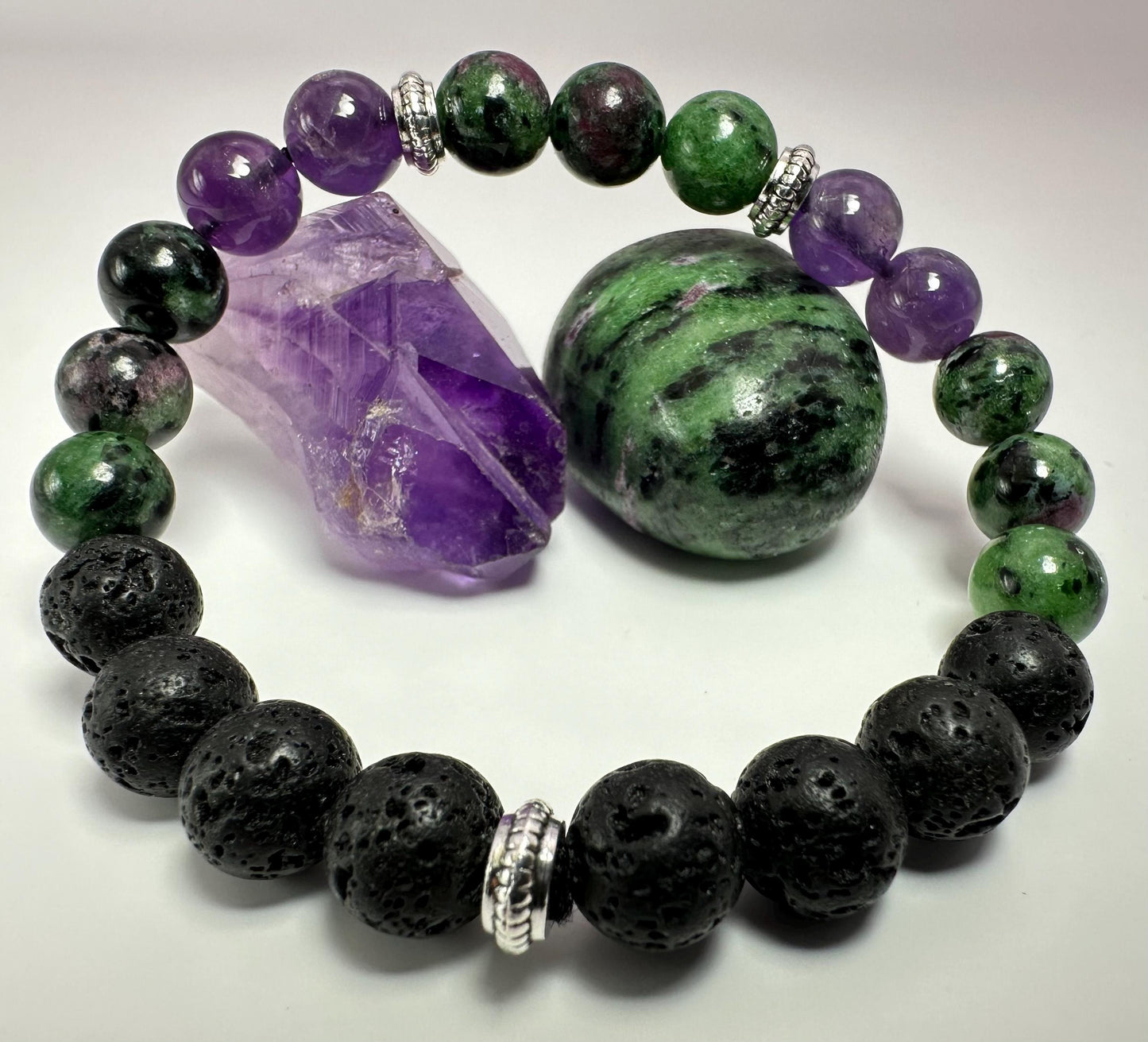 Addiction Support bracelet - amethyst - ruby zoisite - black lava stone - Sobriety gift