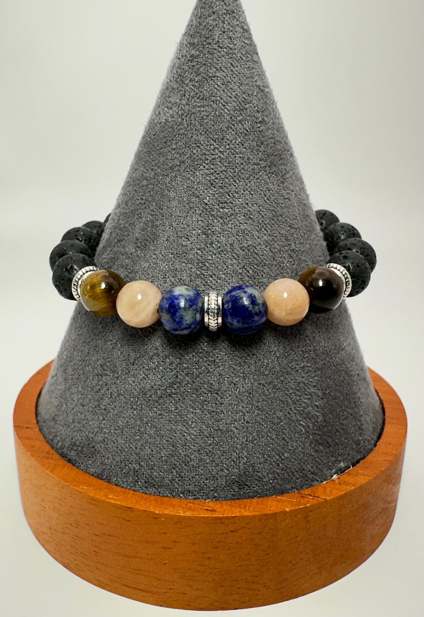 Luna y Sol - Moon & Sun - Moonstone - Sunstone beaded bracelet - Lapis Lazuli