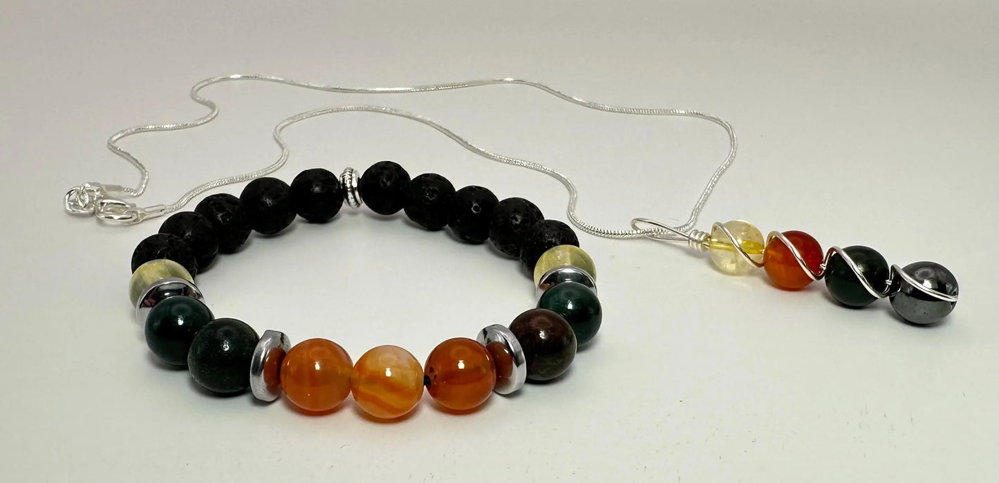 Kidney & Blood Support Bracelet Necklace set - Carnelian - Citrine - Bloodstone - Hematite - Crystal Healing Jewelry