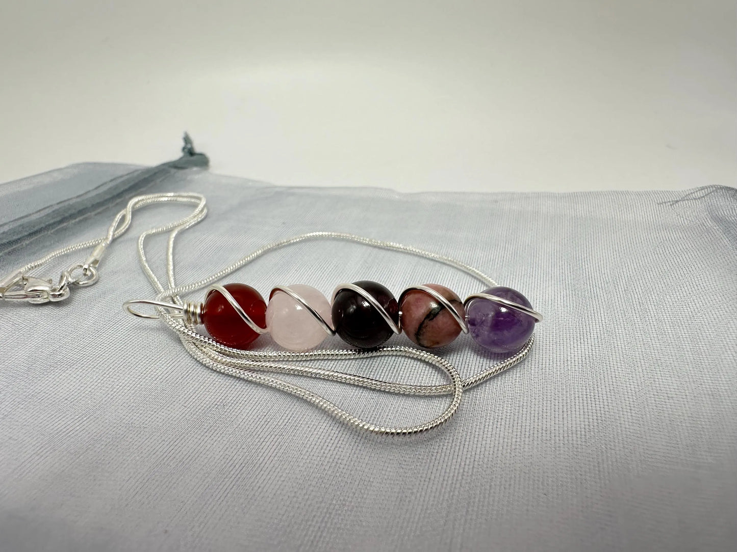 Attract Love Necklace & Bracelet set - Crystal Healing Jewelry - Red Agate - Rose Quartz - Garnet - Rhodonite - Amethyst