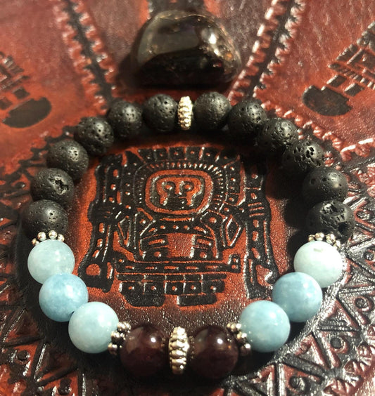 Peace & Tranquility Bracelet Crystal Healing Jewelry - Garnet - Aquamarine - January March birthstone