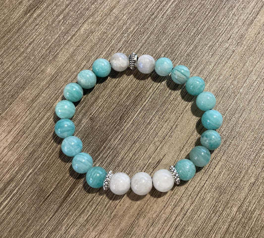 Aqua Moon Bracelet - Amazonite - Moonstone - Crystal Healing Jewelry