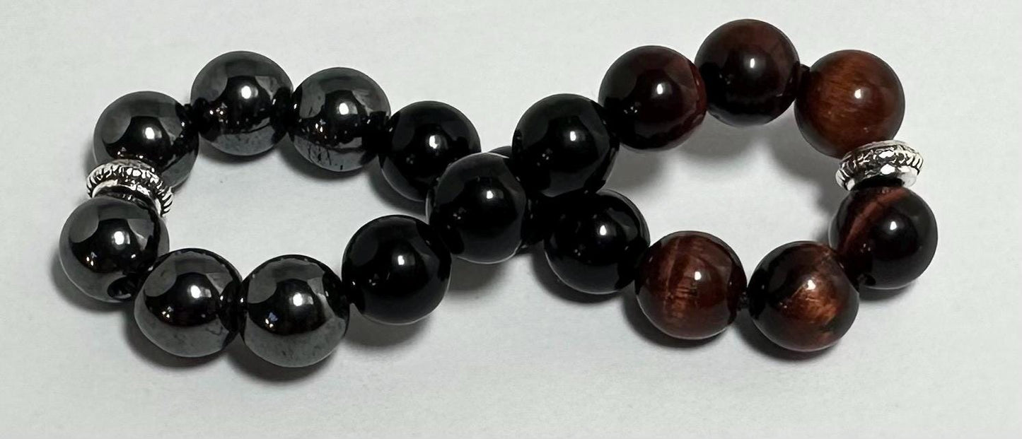 Children's Bully Barrier Bracelet - Hematite - Red Tigers Eye - Obsidian - Protection - Confidence