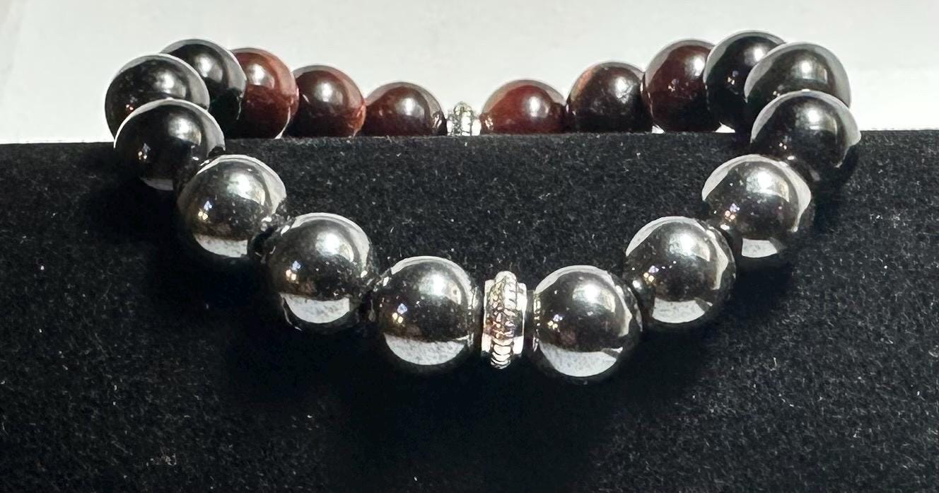 Children's Bully Barrier Bracelet - Hematite - Red Tigers Eye - Obsidian - Protection - Confidence